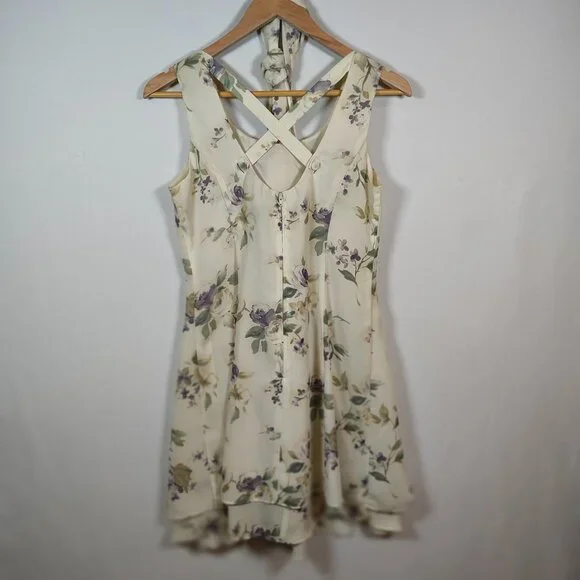 Scarlett Women's Size 6 Floral Polyester Beige Sleeveless Mini Dress - Picture 2 of 12